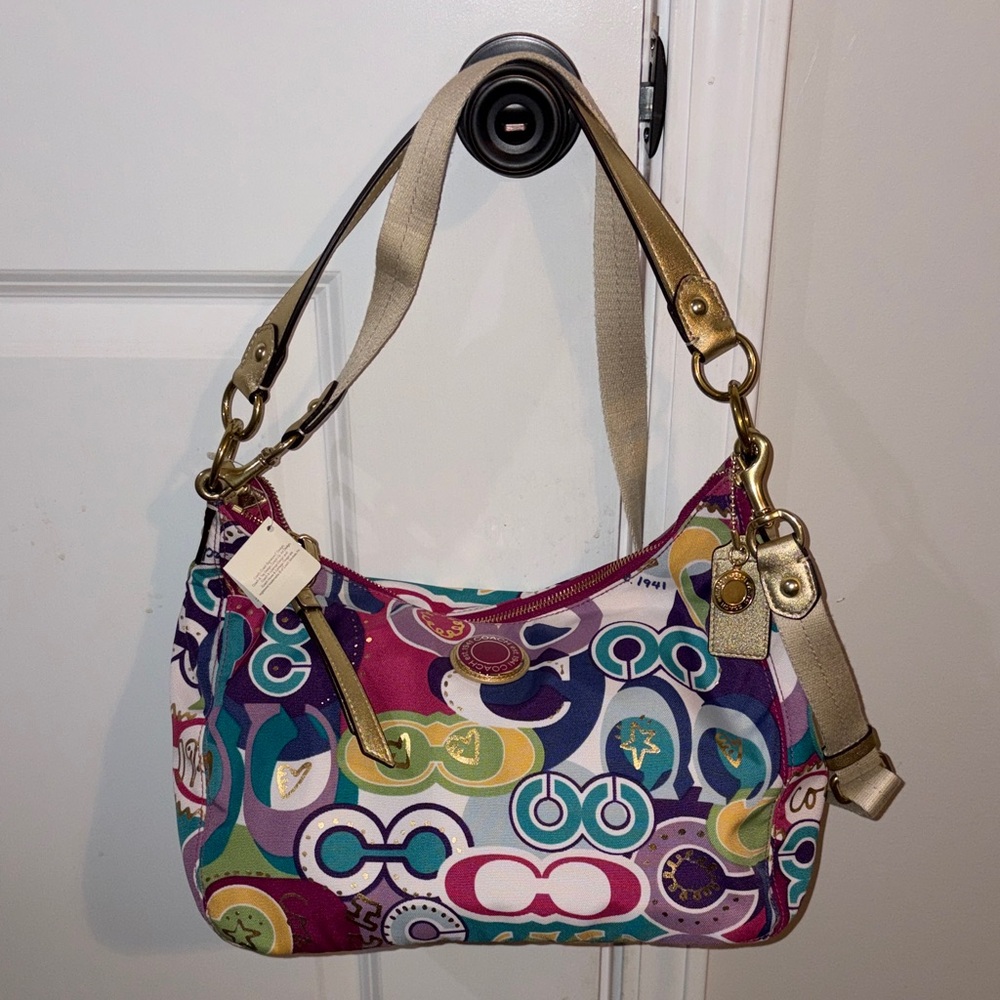 Coach Multicolor Shoulder Bag with Gold Accents